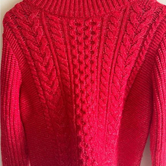 Loft Mock Neck Wool Blend Cable Knit Turtle Neck Sweater Red Large - Picture 4 of 4
